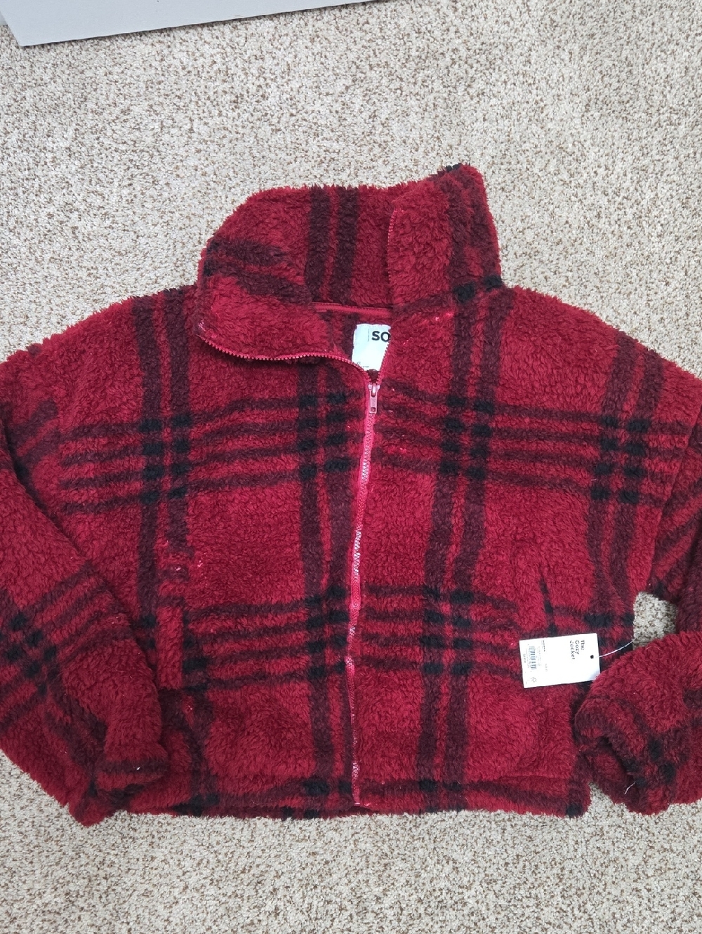 Red Plaid Sherpa Zip Jacket So